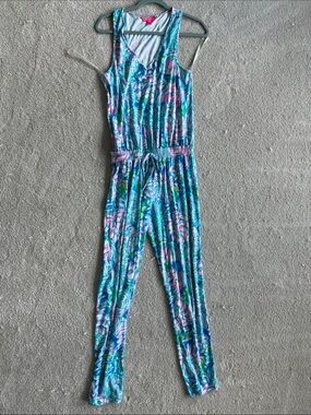 Lilly Pulitzer Sleeveless Tropical Print Jumpsuit in Blue, Pink & Green